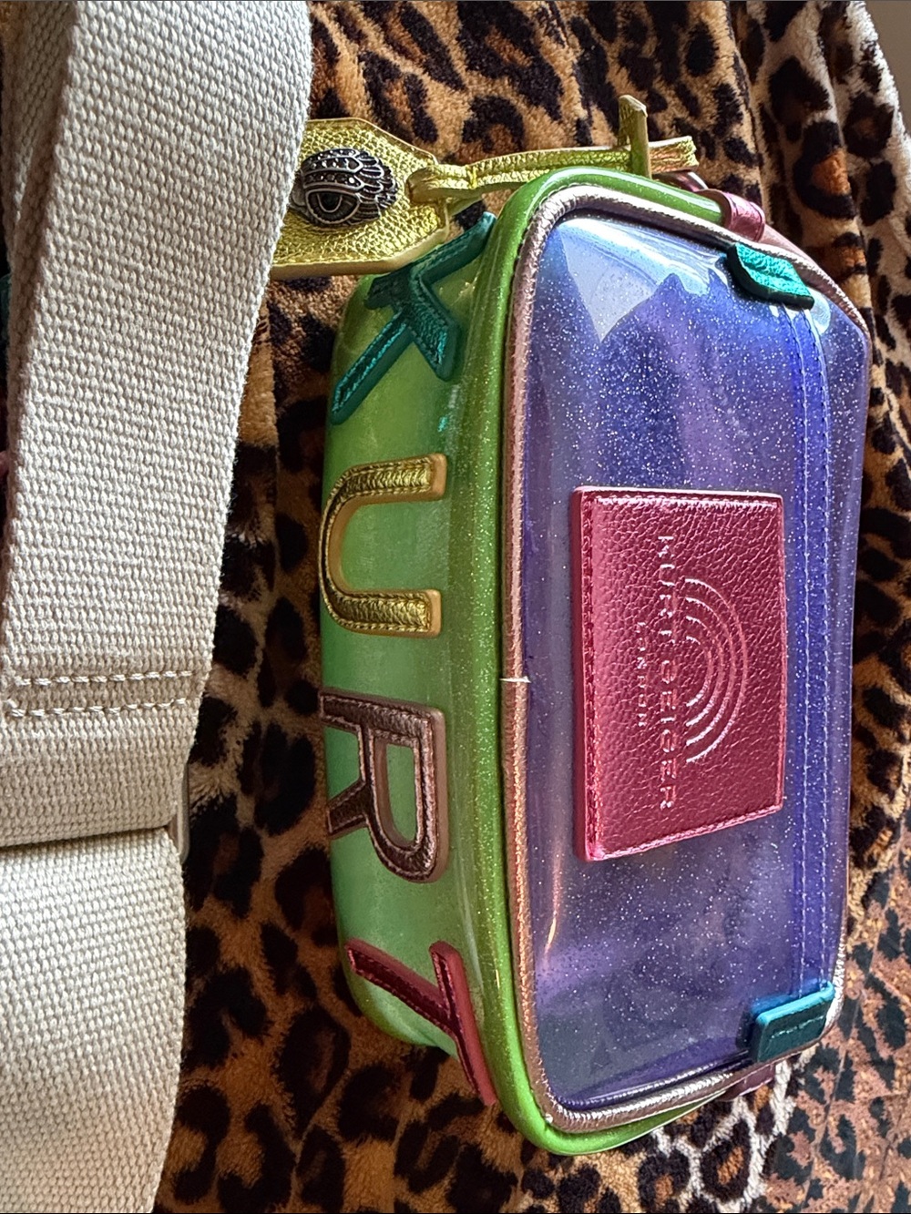 Kurt Geiger Holographic Clear Crossbody Bag with Pink Patch - Picture 3 of 4